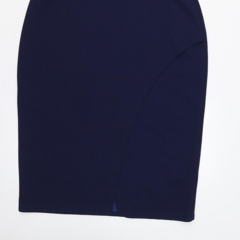 Lipsy London Women Navy UK 16 Blouson Pencil Knee Dress Side Slit