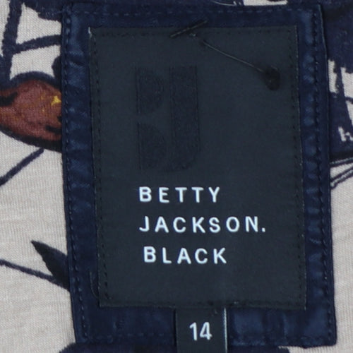 Betty Jackson Black Women Beige Floral Fit & Flare Dress UK 14 V-Neck