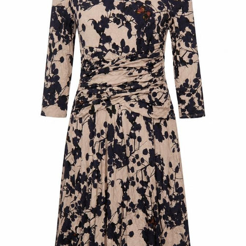 Betty Jackson Black Women Beige Floral Fit & Flare Dress UK 14 V-Neck