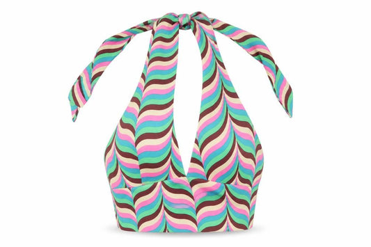 Zara Women Multicoloured UK 12 Cropped Halter Tie Striped Tank Top