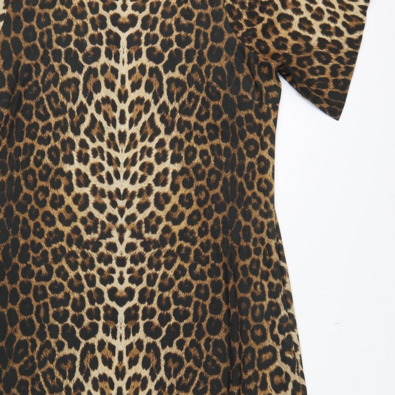 Next Women Brown Leopard Print UK 18 A-Line Midi High Neck Dress