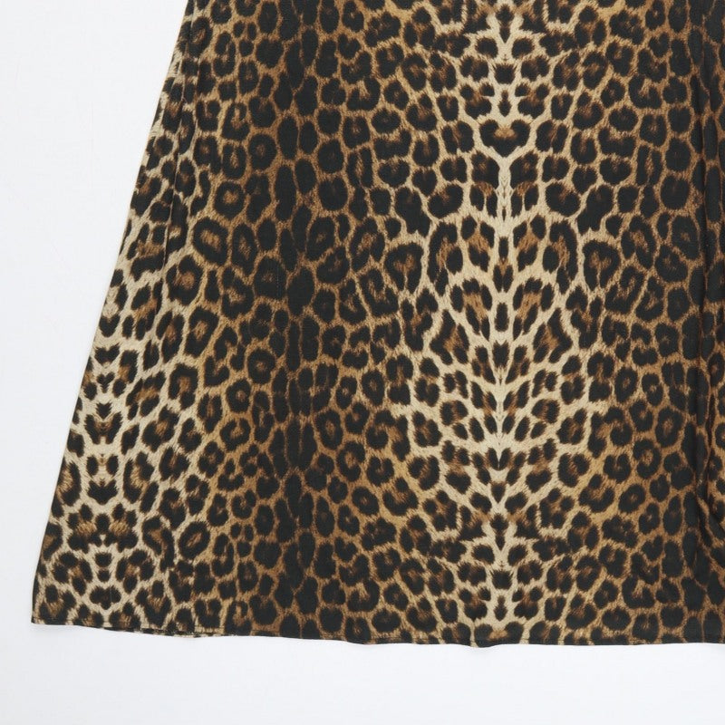 Next Women Brown Leopard Print UK 18 A-Line Midi High Neck Dress