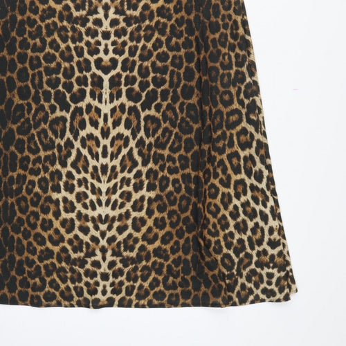 Next Women Brown Leopard Print UK 18 A-Line Midi High Neck Dress