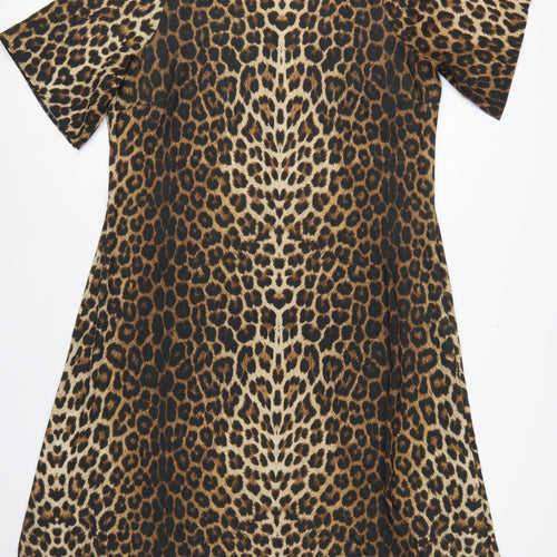 Next Women Brown Leopard Print UK 18 A-Line Midi High Neck Dress