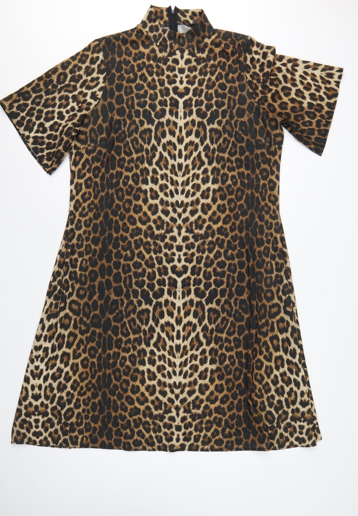 Next Women Brown Leopard Print UK 18 A-Line Midi High Neck Dress