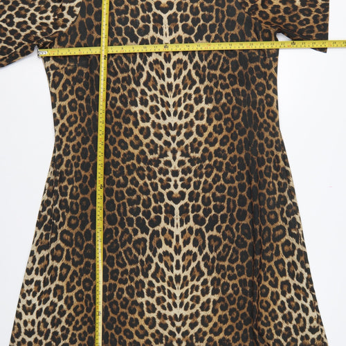 Next Women Brown Leopard Print UK 18 A-Line Midi High Neck Dress