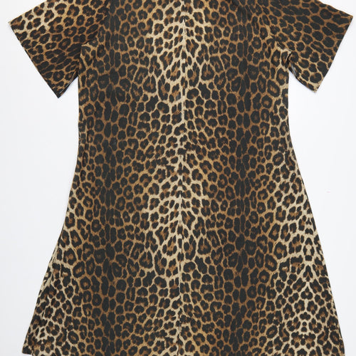 Next Women Brown Leopard Print UK 18 A-Line Midi High Neck Dress