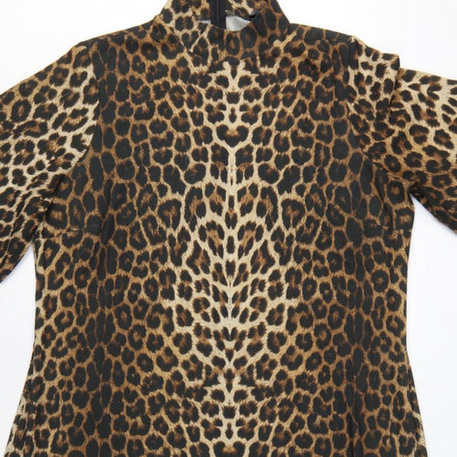 Next Women Brown Leopard Print UK 18 A-Line Midi High Neck Dress