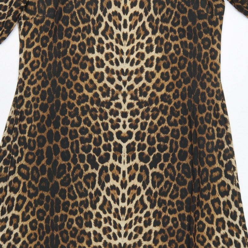 Next Women Brown Leopard Print UK 18 A-Line Midi High Neck Dress