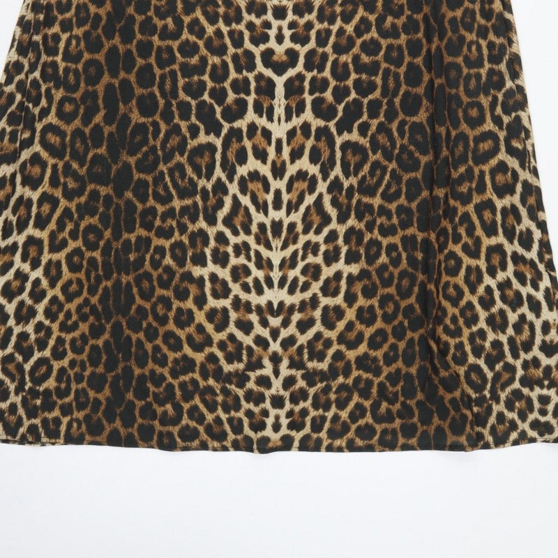 Next Women Brown Leopard Print UK 18 A-Line Midi High Neck Dress