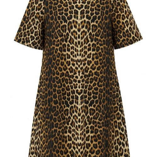 Next Women Brown Leopard Print UK 18 A-Line Midi High Neck Dress