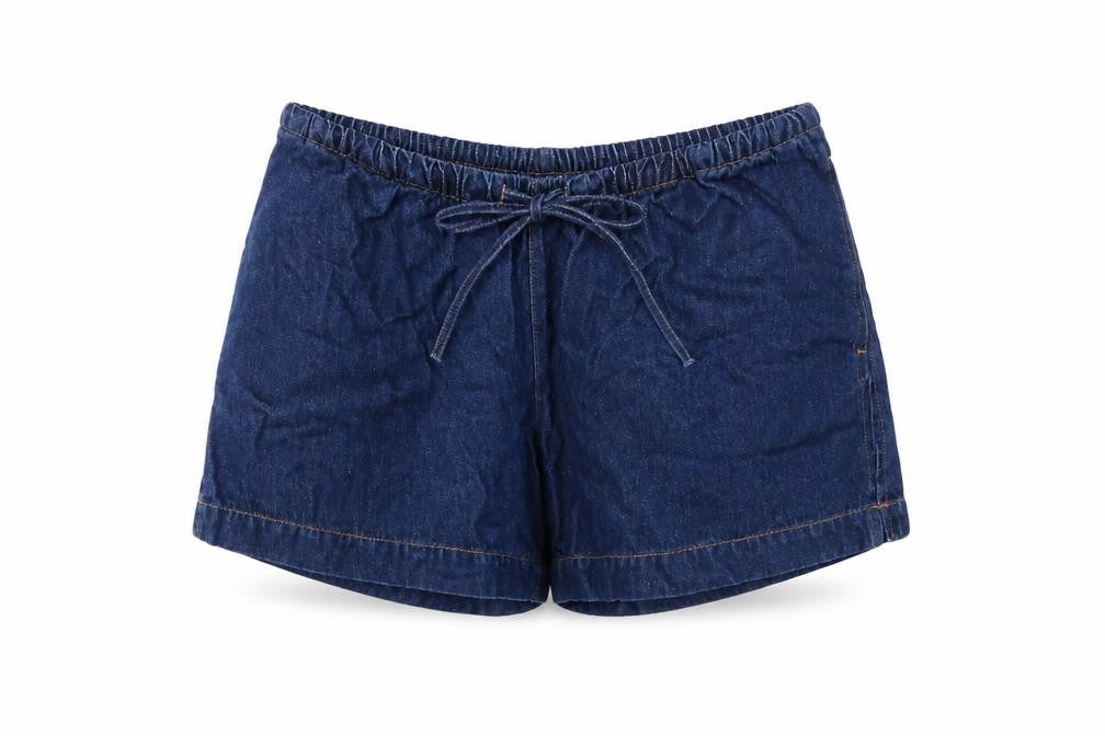 H&M MAMA Women’s Blue Denim Drawstring Maternity Shorts Size M
