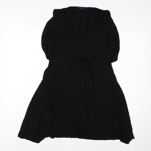 AllSaints Women Black Size S V-Neck Belted Wrap Knee Dress