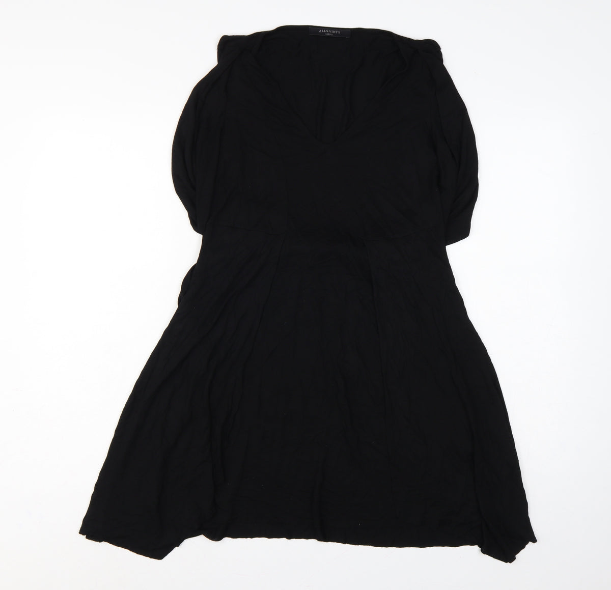 AllSaints Women Black Size S V-Neck Belted Wrap Knee Dress