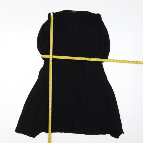 AllSaints Women Black Size S V-Neck Belted Wrap Knee Dress