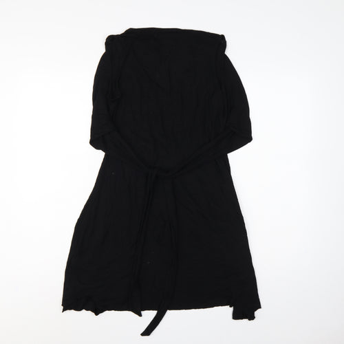AllSaints Women Black Size S V-Neck Belted Wrap Knee Dress