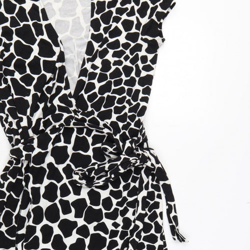 Hobbs Women’s Black White Animal Print Wrap Dress UK 10 Knee Length