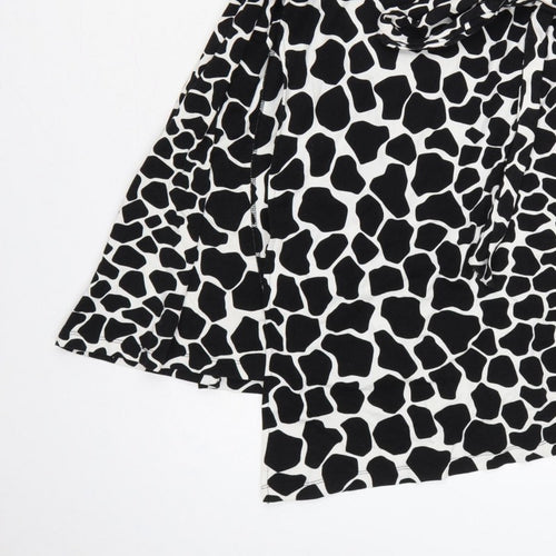 Hobbs Women’s Black White Animal Print Wrap Dress UK 10 Knee Length