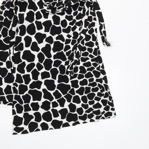 Hobbs Women’s Black White Animal Print Wrap Dress UK 10 Knee Length
