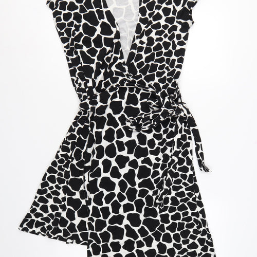 Hobbs Women’s Black White Animal Print Wrap Dress UK 10 Knee Length