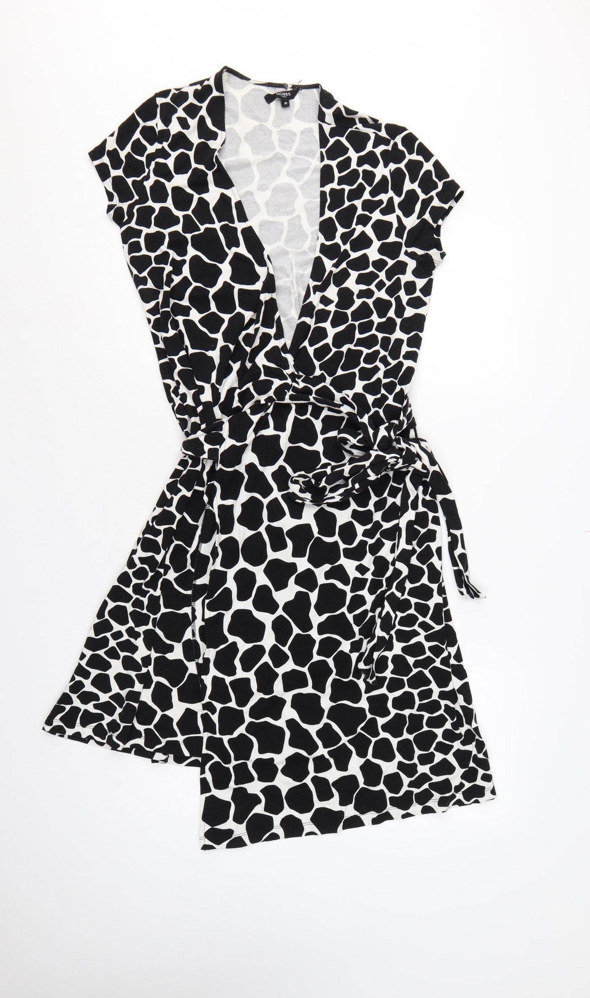 Hobbs Women’s Black White Animal Print Wrap Dress UK 10 Knee Length