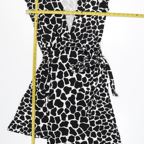 Hobbs Women’s Black White Animal Print Wrap Dress UK 10 Knee Length
