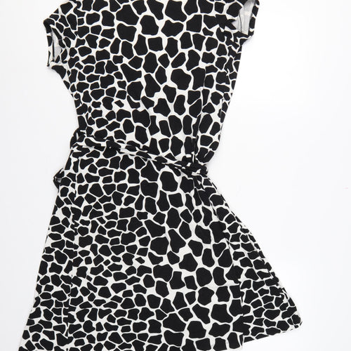 Hobbs Women’s Black White Animal Print Wrap Dress UK 10 Knee Length