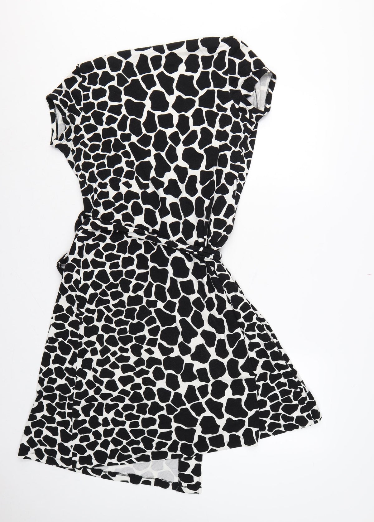 Hobbs Women’s Black White Animal Print Wrap Dress UK 10 Knee Length