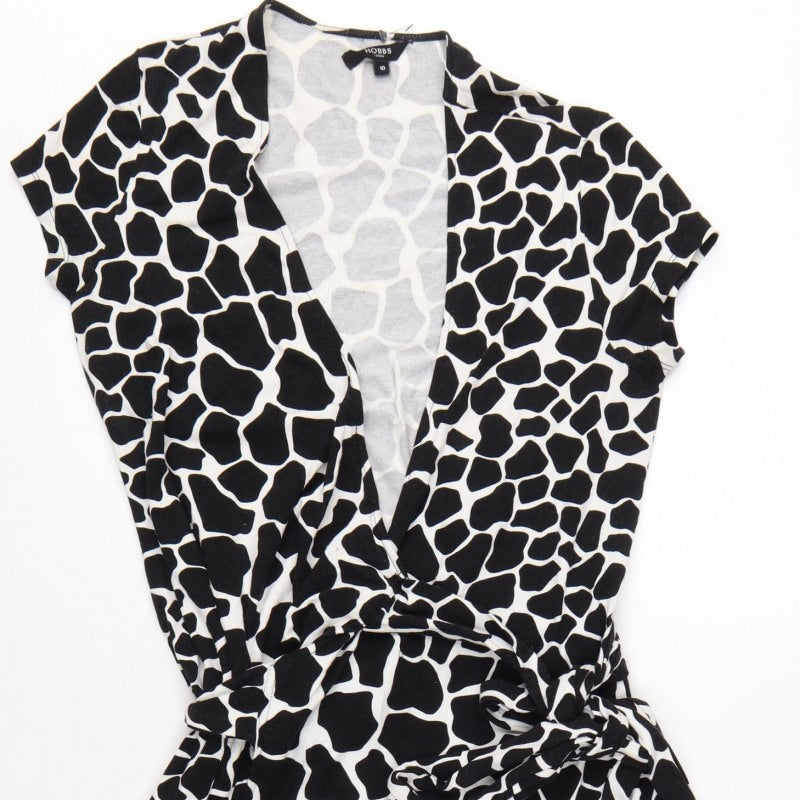 Hobbs Women’s Black White Animal Print Wrap Dress UK 10 Knee Length