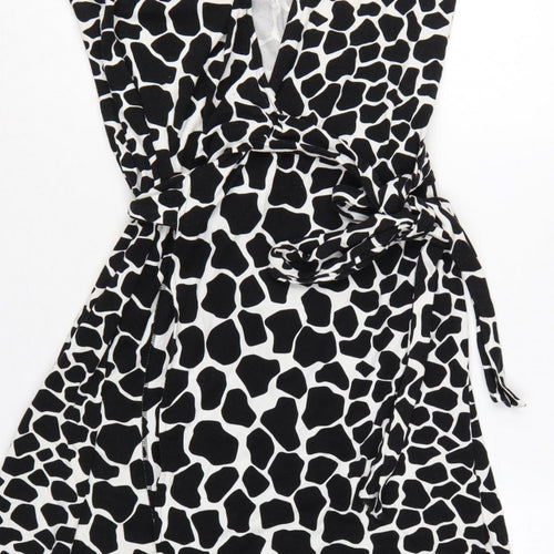 Hobbs Women’s Black White Animal Print Wrap Dress UK 10 Knee Length