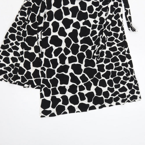 Hobbs Women’s Black White Animal Print Wrap Dress UK 10 Knee Length