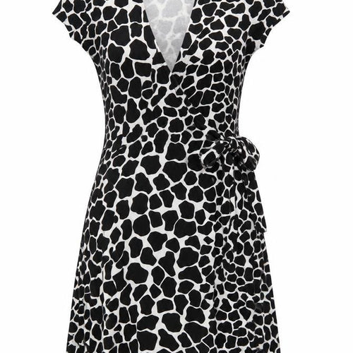 Hobbs Women’s Black White Animal Print Wrap Dress UK 10 Knee Length