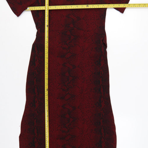 Boohoo Women Red Snake Print Bodycon Knee Dress UK 12 Belted