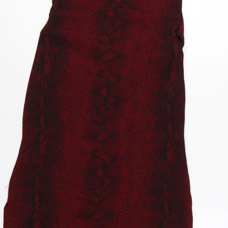 Boohoo Women Red Snake Print Bodycon Knee Dress UK 12 Belted