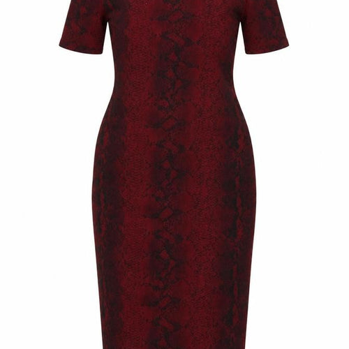 Boohoo Women Red Snake Print Bodycon Knee Dress UK 12 Belted