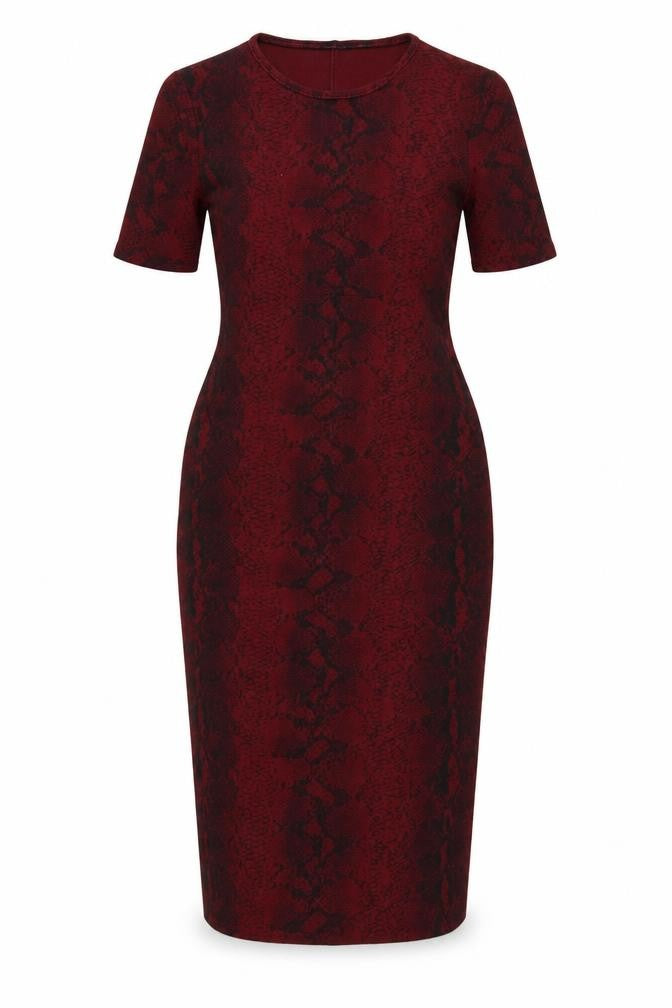 Boohoo Women Red Snake Print Bodycon Knee Dress UK 12 Belted