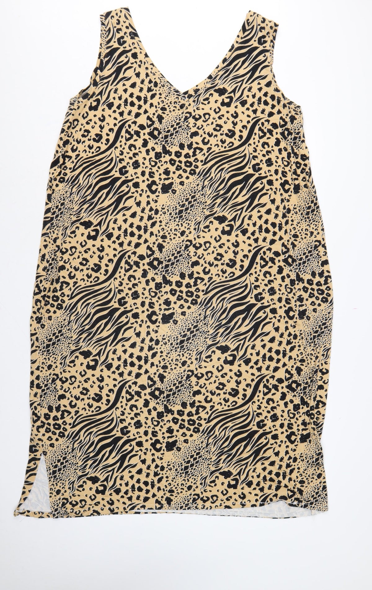 Very Women Beige Animal Print Shift Dress UK 24 Sleeveless V-Neck