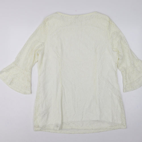 Joanna Hope Women Ivory UK 18 Floral Lace Bell Sleeve Lined Blouse