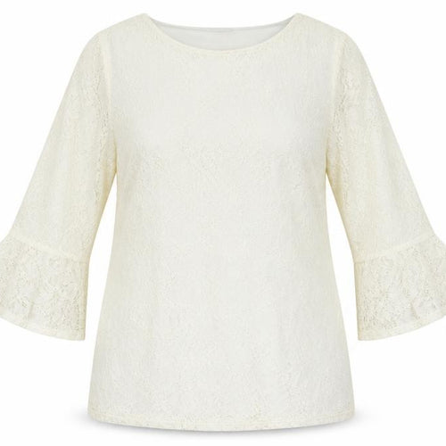Joanna Hope Women Ivory UK 18 Floral Lace Bell Sleeve Lined Blouse