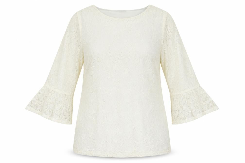 Joanna Hope Women Ivory UK 18 Floral Lace Bell Sleeve Lined Blouse
