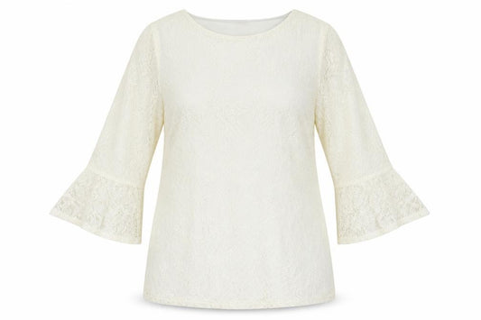 Joanna Hope Women Ivory UK 18 Floral Lace Bell Sleeve Lined Blouse