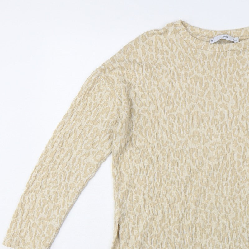 Additional view of MNG Women Beige S Leopard Textured Long Sleeve Basic T-shirt