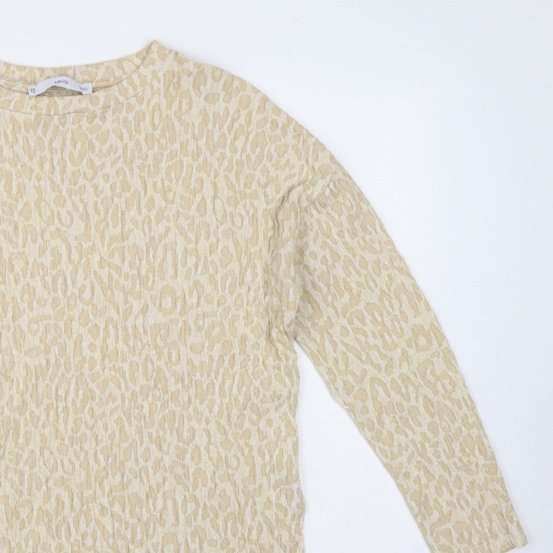 Additional view of MNG Women Beige S Leopard Textured Long Sleeve Basic T-shirt