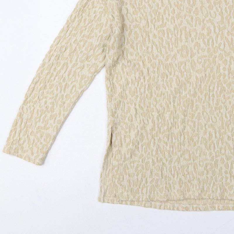 Additional view of MNG Women Beige S Leopard Textured Long Sleeve Basic T-shirt