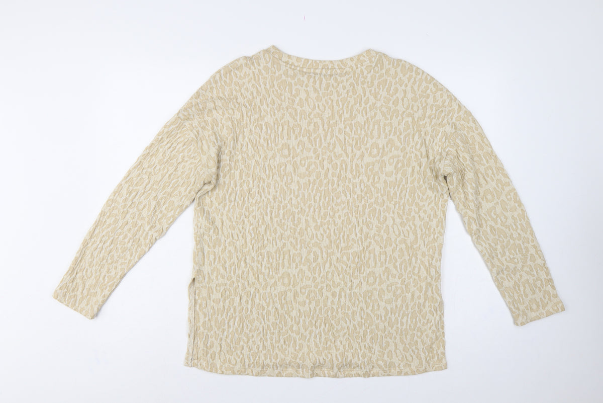 Brand and care label for MNG Women Beige S Leopard Textured Long Sleeve Basic T-shirt