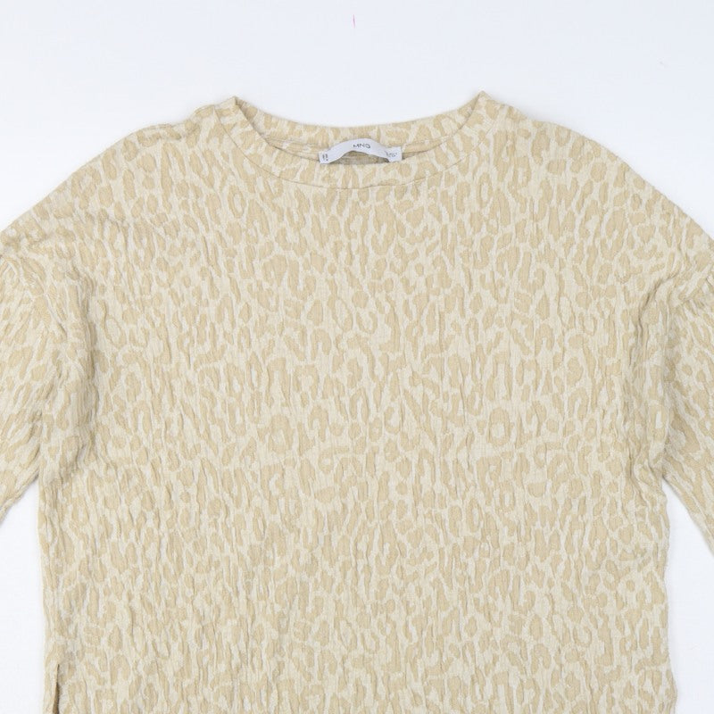 Additional view of MNG Women Beige S Leopard Textured Long Sleeve Basic T-shirt