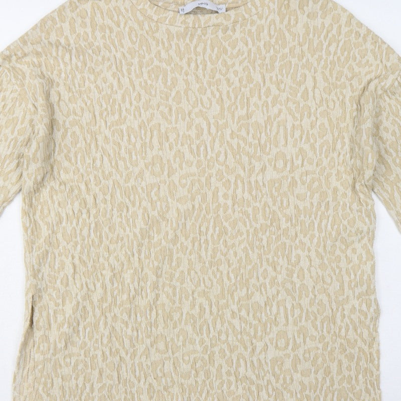 Additional view of MNG Women Beige S Leopard Textured Long Sleeve Basic T-shirt