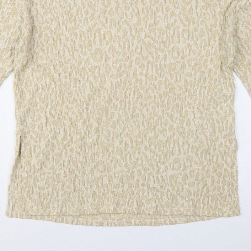 Additional view of MNG Women Beige S Leopard Textured Long Sleeve Basic T-shirt