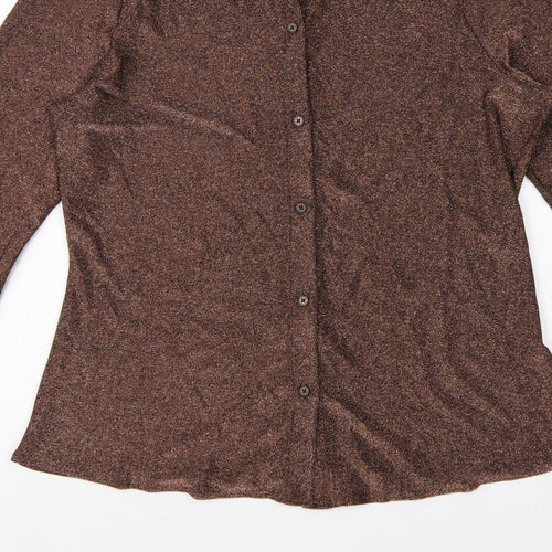 Marks and Spencer Women Brown Glitter Knit Button-Up Blouse UK 16