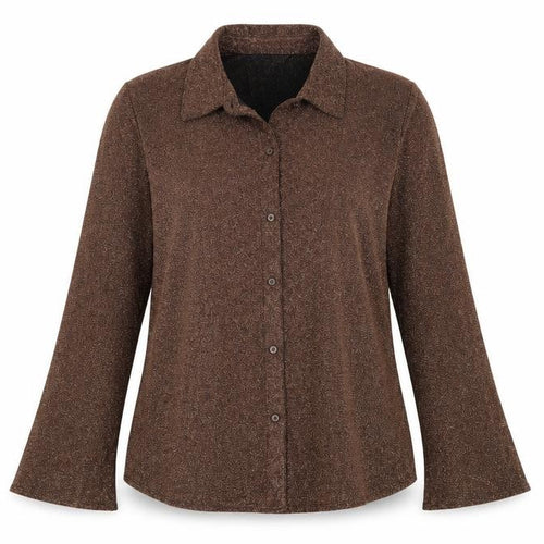 Marks and Spencer Women Brown Glitter Knit Button-Up Blouse UK 16